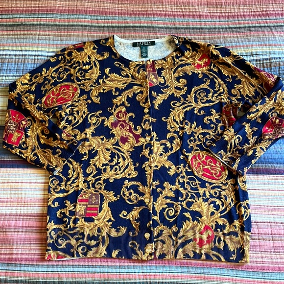 Lauren Ralph Lauren Sweaters - Women’s Ralph Lauren Printed Cardigan, silk & cotton blend, size medium